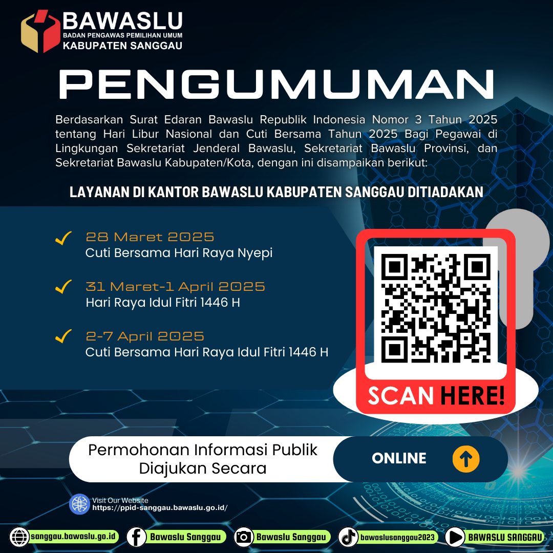 Pengumuman Layanan Informasi Publik Bawaslu Kabupaten Sanggau