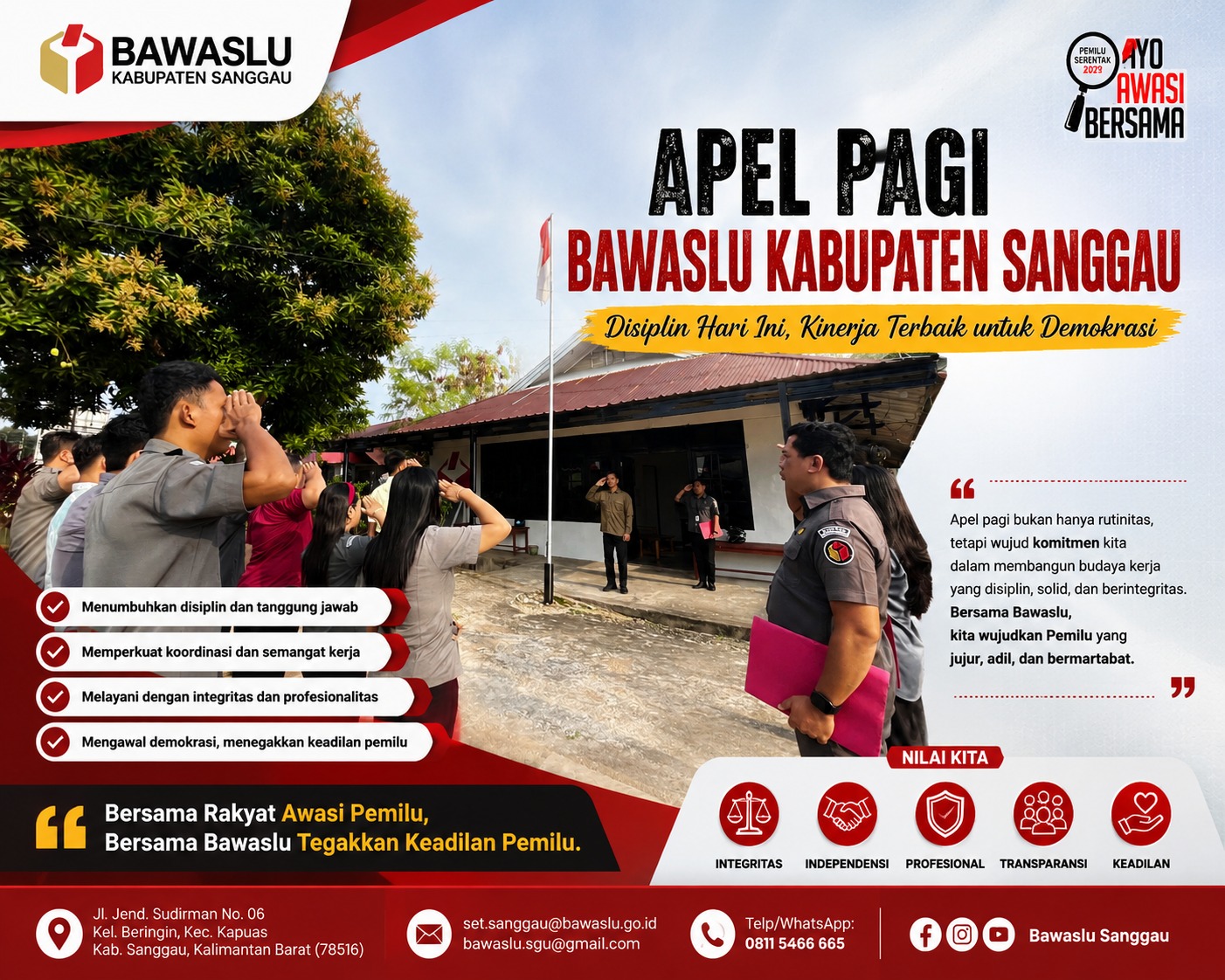 Kobarkan Semangat 45, Kepala Sekretariat Bawaslu Sanggau Ajak Pegawai Sambut HUT Kemerdekaan RI dengan Kinerja Terbaik