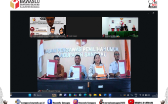 Pimpinan Bawaslu Sanggau Hadiri Penandatanganan Dokumen IKU Bawaslu Kabupaten/Kota se-Kalimantan Barat Tahun 2026